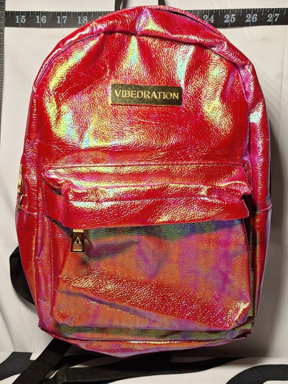 Vibedration Hydration Backpack w/o bladder, Red-Pink w/Gold, Faux Leather